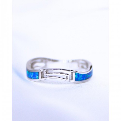 Women's Silver 925 Ring With Blue Opal Wavy Twisted Design 527383