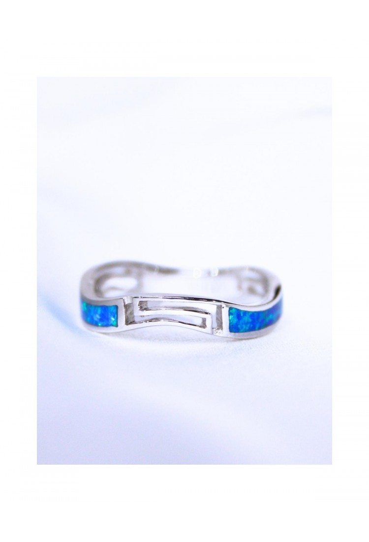 Women's Silver 925 Ring With Blue Opal Wavy Twisted Design 527383