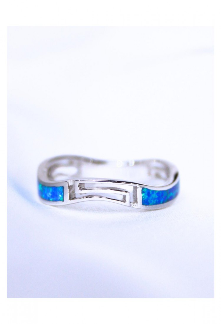 Women's Silver 925 Ring With Blue Opal Wavy Twisted Design 527383