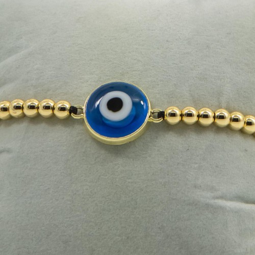 Women's Adjustable Macrame Bracelet With Glass Evil Eye And Gold Beads 527298-1