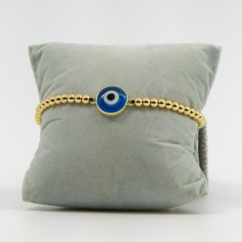 Women's Adjustable Macrame Bracelet With Glass Evil Eye And Gold Beads 527298-1