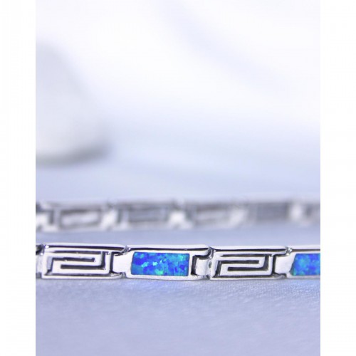 Women's Silver 925 Blue Opal Bracelet Geometric Link Greek Key Design Elegant 20 cm 8,6 gr. 527392