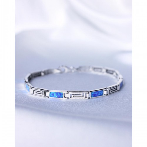 Women's Silver 925 Blue Opal Bracelet Geometric Link Greek Key Design Elegant 20 cm 8,6 gr. 527392