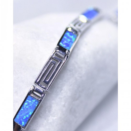 Women's Silver 925 Blue Opal Bracelet Geometric Link Premium Solid Design 20 cm 11,4 gr. 527393