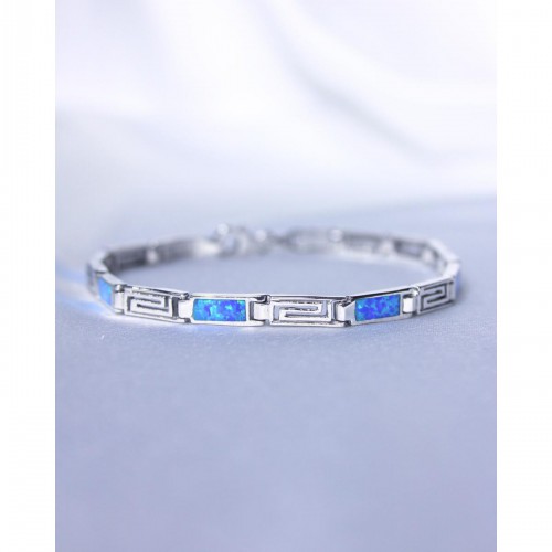 Women's Silver 925 Blue Opal Bracelet Geometric Link Premium Solid Design 20 cm 11,4 gr. 527393