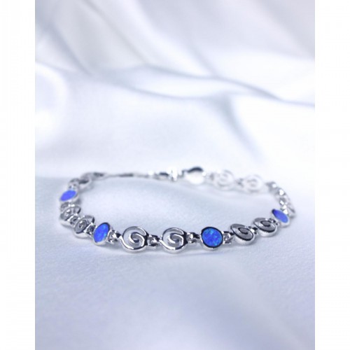 Women's Blue Opal Silver 925 Bracelet Spiral Design Elegant 19,5 cm 8,9 gr. 527394