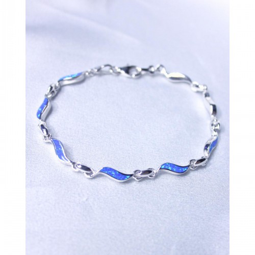 Women's Silver 925 Blue Opal Bracelet Slim Wave Design 19,3 cm 8,5 gr. 527409