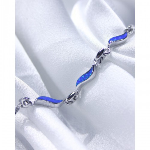 Women's Silver 925 Blue Opal Bracelet Elegant Wave Design 19,5 cm 8,6 gr. 527410