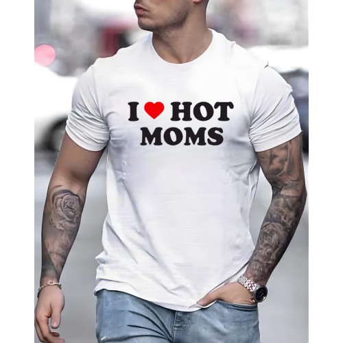 Ανδρική Μπλούζα Κοντομάνική Με Τύπωμα I Love Hot Moms MT1114-1