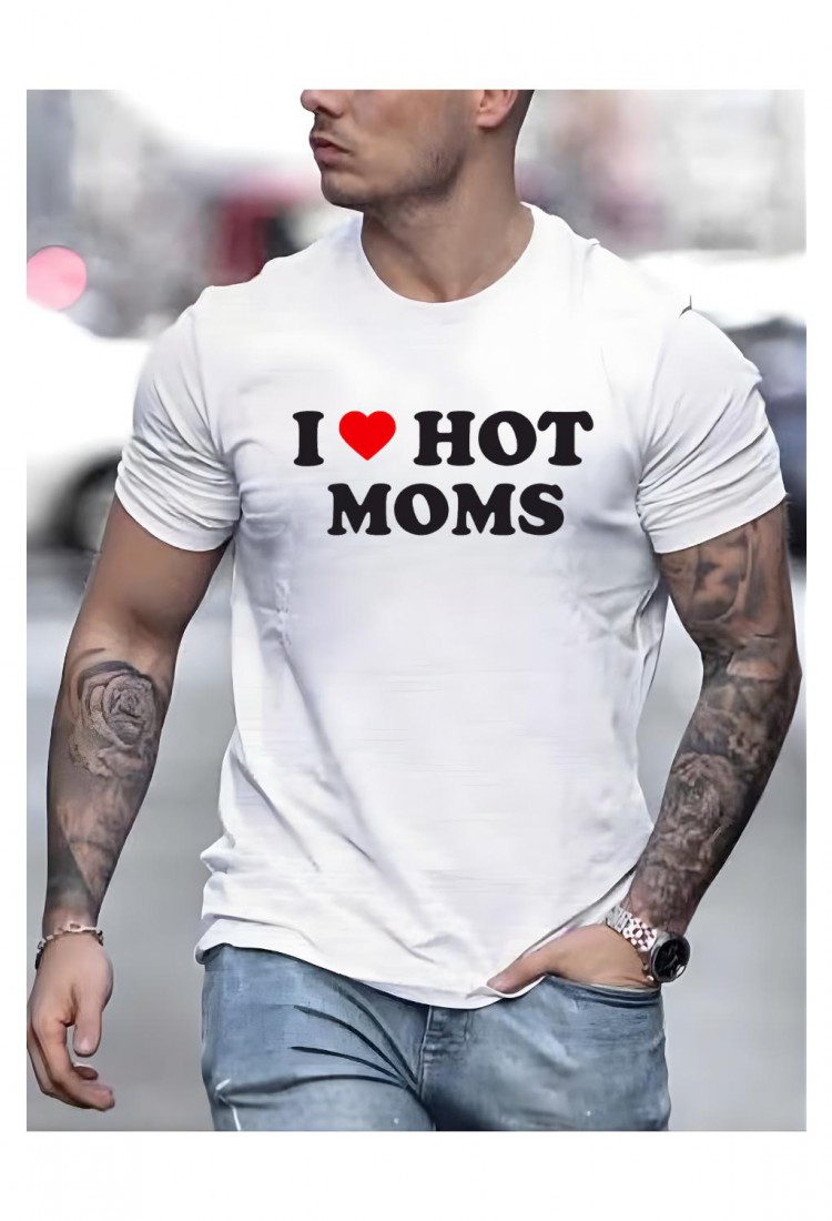 Ανδρική Κοντομάνική Μπλούζα Με Τύπωμα I Love Hot Moms MT1114-1