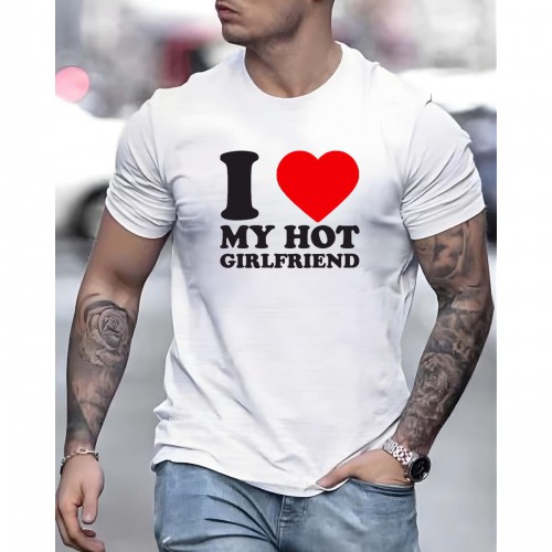 Ανδρική Κοντομάνική Μπλούζα Με Τύπωμα I Love My Hot Girlfriend MT1115-1