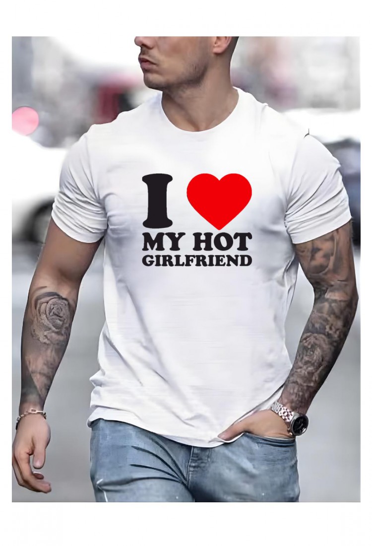 Ανδρική Κοντομάνική Μπλούζα Με Τύπωμα I Love My Hot Girlfriend MT1115-1