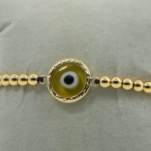 Women's Adjustable Macrame Bracelet With Evil Eye And Gold Beads 527298-5
