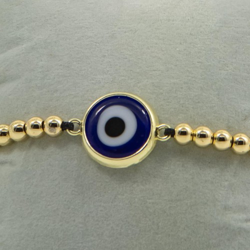 Women's Adjustable Macrame Bracelet With Evil Eye And Gold Beads 527298-7