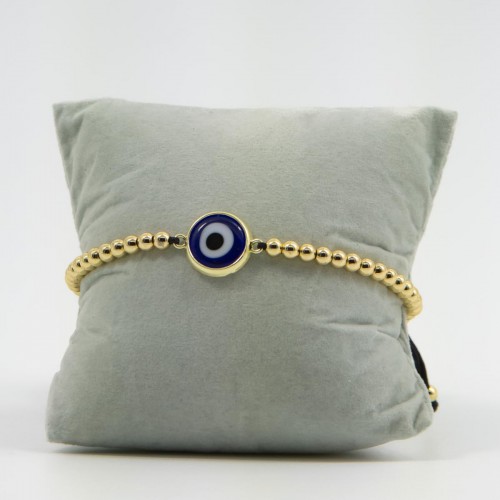 Women's Adjustable Macrame Bracelet With Evil Eye And Gold Beads 527298-7