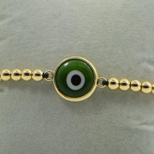 Women's Adjustable Macrame Bracelet With Evil Eye And Gold Beads 527298-8