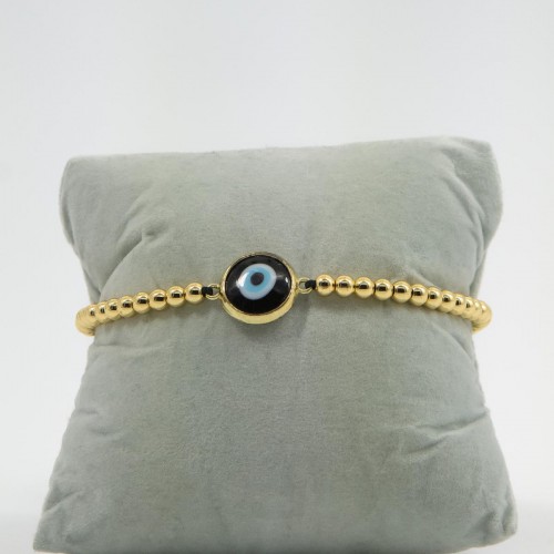 Women's Adjustable Macrame Bracelet With Evil Eye And Gold Beads 527298-9