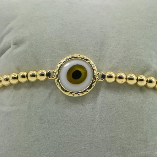 Women's Adjustable Macrame Bracelet With Evil Eye And Gold Beads 527298-10