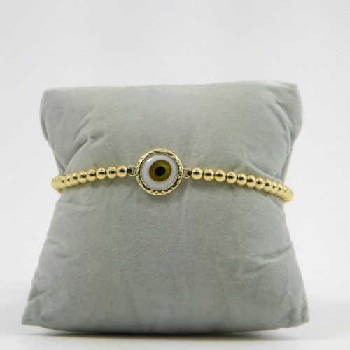 Women's Adjustable Macrame Bracelet With Evil Eye And Gold Beads 527298-10