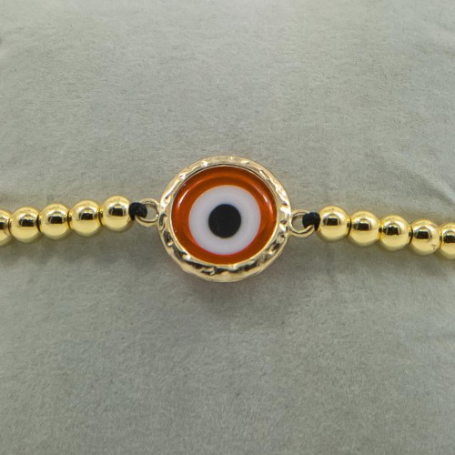 Women's Adjustable Macrame Bracelet With Evil Eye And Gold Beads 527298-11