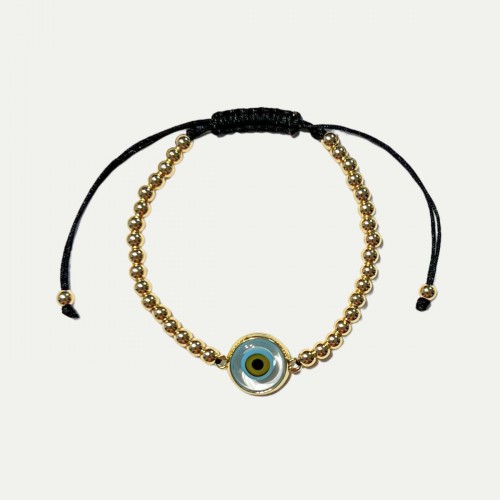 Women's Adjustable Macrame Bracelet With Evil Eye And Gold Beads 527298-13