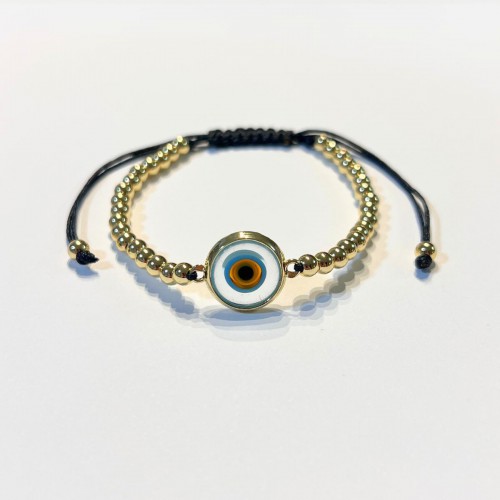 Women's Adjustable Macrame Bracelet With Evil Eye And Gold Beads 527298-13