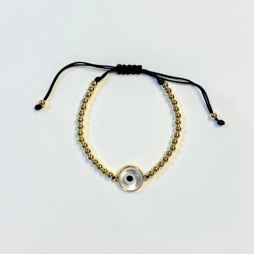 Women's Adjustable Macrame Bracelet With Evil Eye And Gold Beads 527298-14