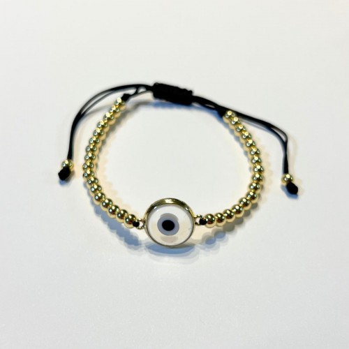 Women's Adjustable Macrame Bracelet With Evil Eye And Gold Beads 527298-14
