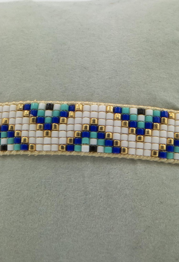 Women's  Handmade Macrame Bracelet With White And Blue Beads Geometric Boho Design 527304-1