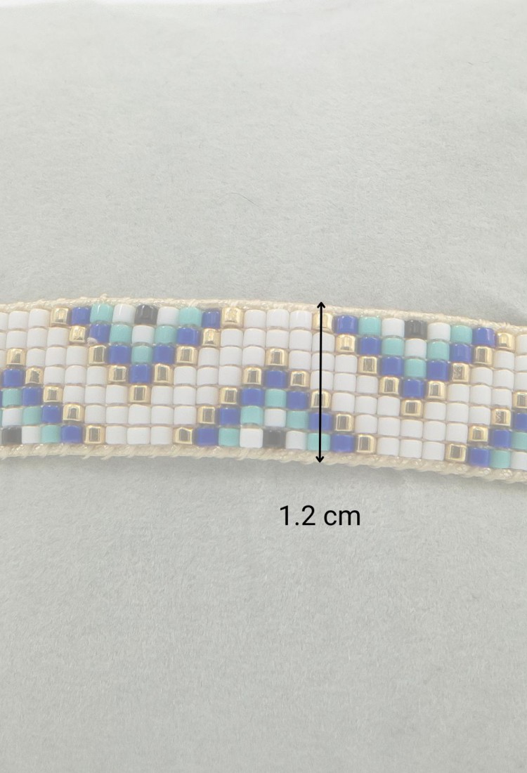 Women's  Handmade Macrame Bracelet With White And Blue Beads Geometric Boho Design 527304-1