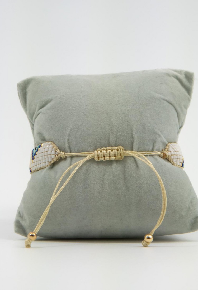 Women's  Handmade Macrame Bracelet With White And Blue Beads Geometric Boho Design 527304-1