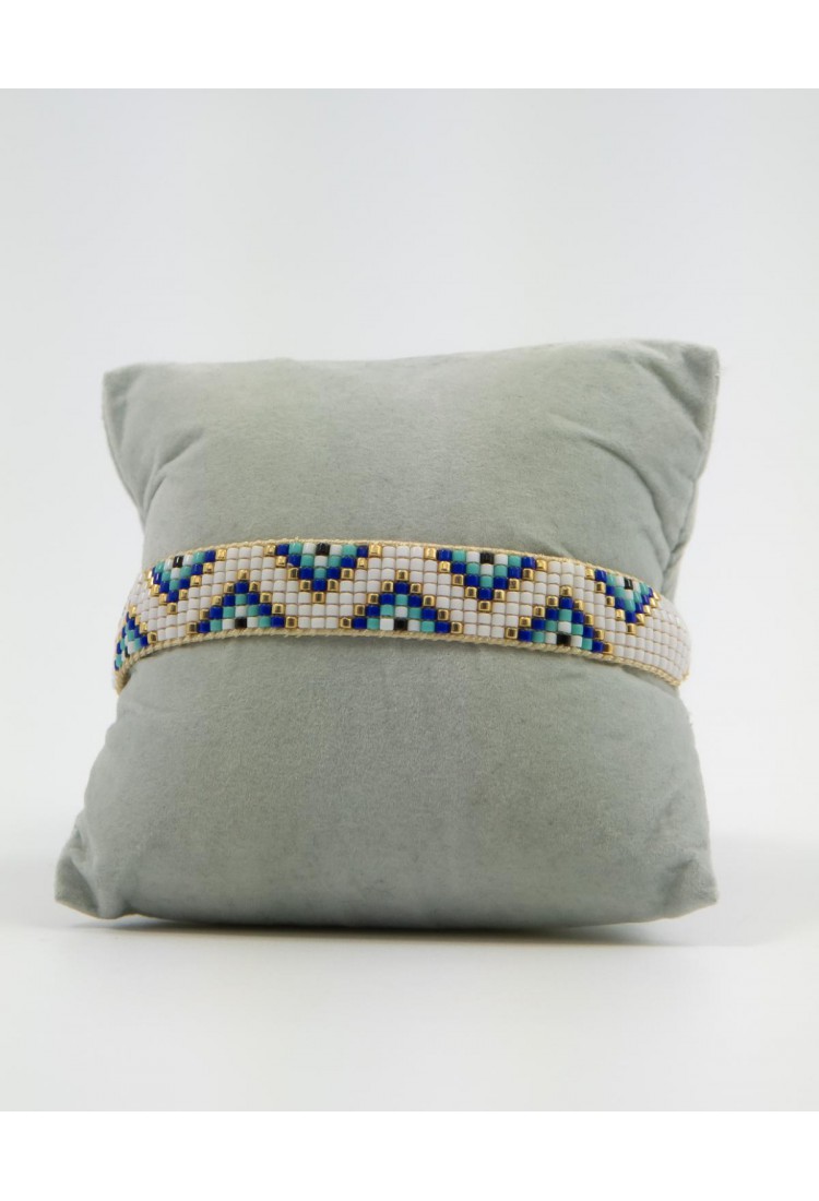 Women's  Handmade Macrame Bracelet With White And Blue Beads Geometric Boho Design 527304-1