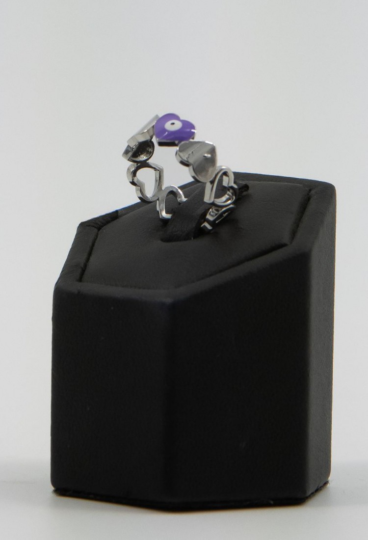 Women’s Brass Ring with Purple Evil Eye And Heart Links Adjustable 527307-1