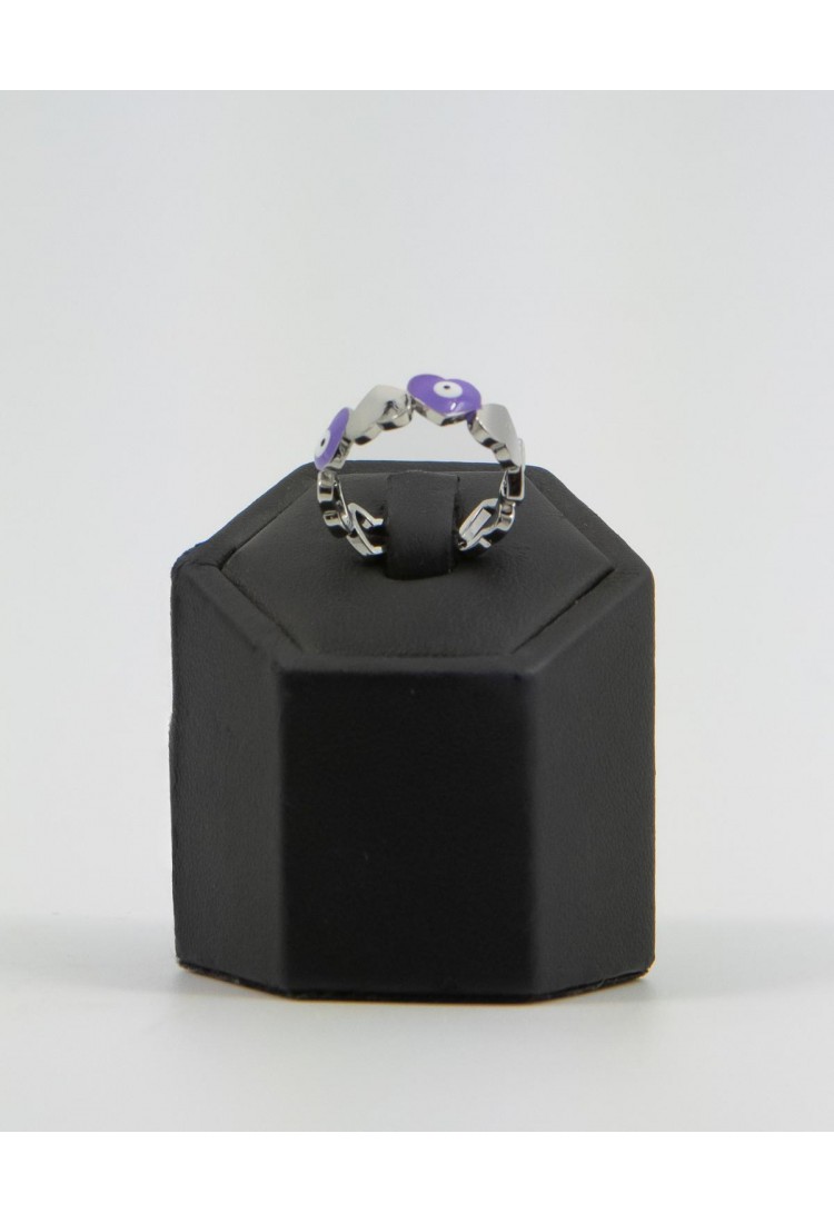 Women’s Brass Ring with Purple Evil Eye And Heart Links Adjustable 527307-1