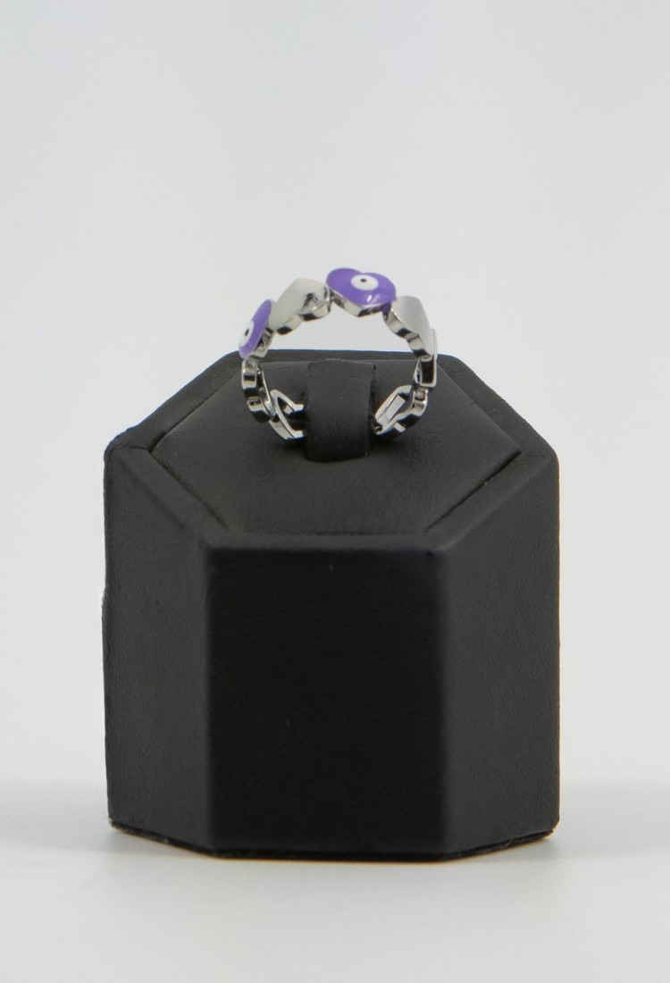 Women’s Brass Ring with Purple Evil Eye And Heart Links Adjustable 527307-1