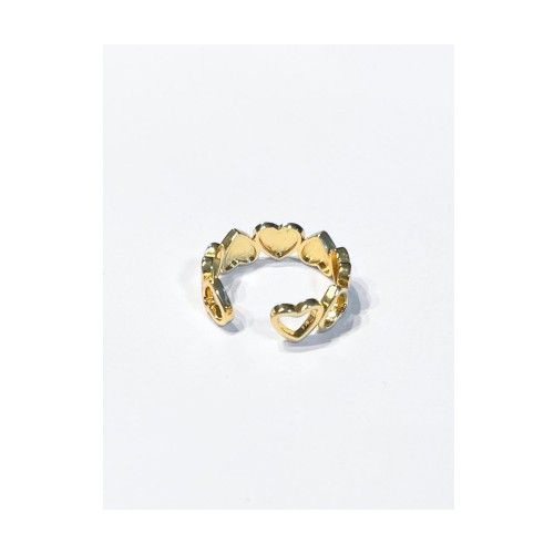 Women’s Gold-Plated Brass Ring With White Evil Eye And Heart Links Adjustable 527307-3