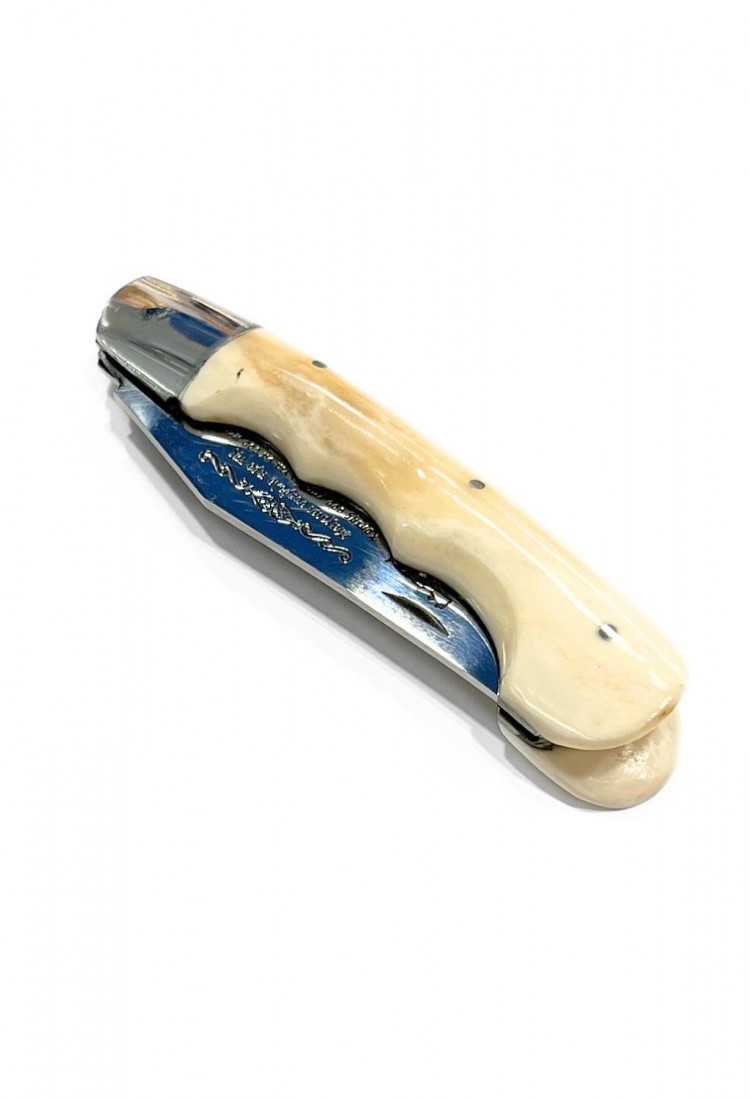Traditional Cretan folding knife 21cm with bone handle and leather case