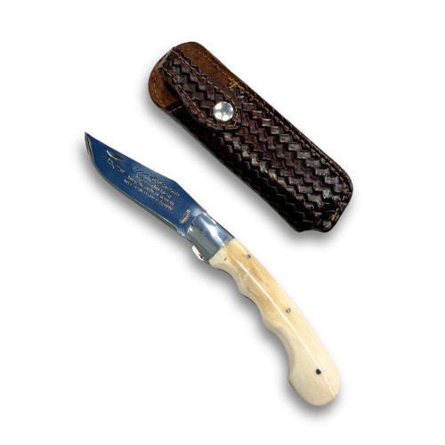 Cretan Bone Handle Folding Knife 21 cm With Mantinada And Leather Case 527369