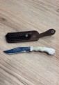Traditional Cretan folding knife 21cm with bone handle and leather case