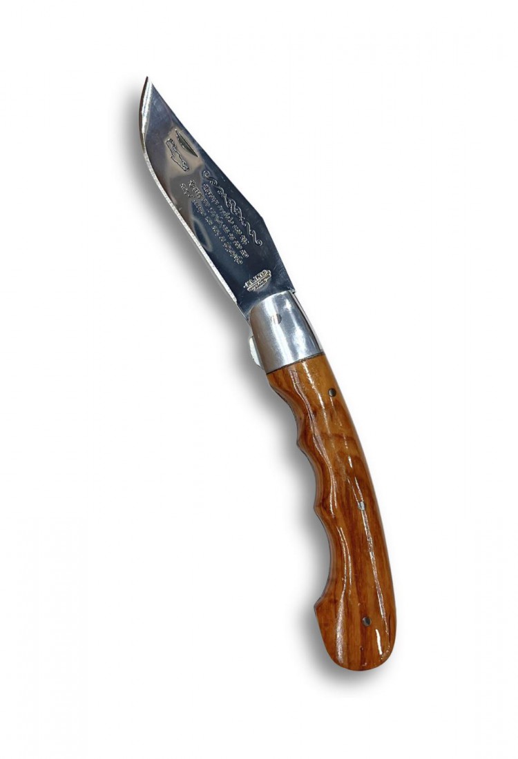 Traditional Cretan folding knife 21cm with olive wood handle and leather case