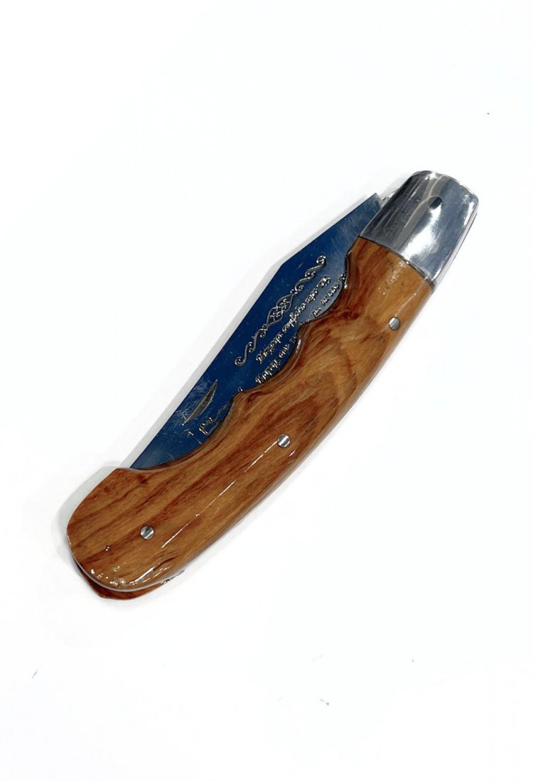 Traditional Cretan folding knife 21cm with olive wood handle and leather case