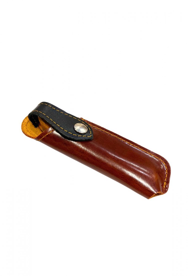 Traditional Cretan folding knife 21cm with olive wood handle and leather case