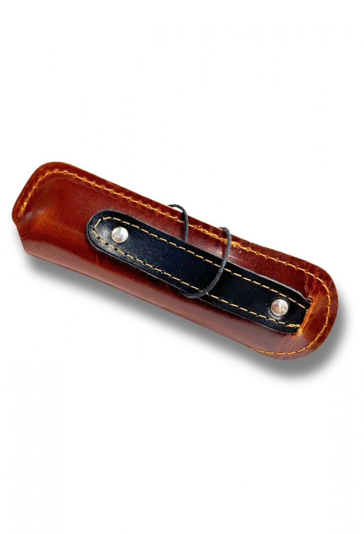 Traditional Cretan folding knife 21cm with olive wood handle and leather case