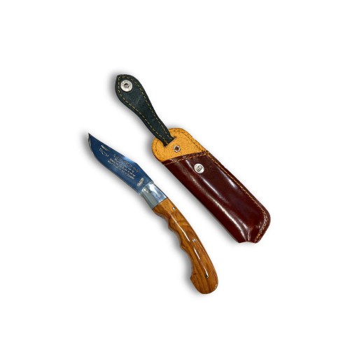 Cretan Folding Knife 21cm With Olive Wood Handle, Mantinada And Leather Case 527369-1