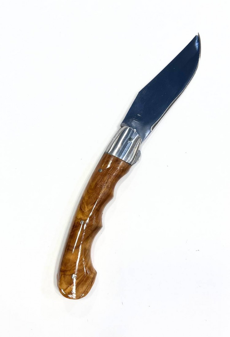 Traditional Cretan 21cm folding knife with olive wood handle and leather case