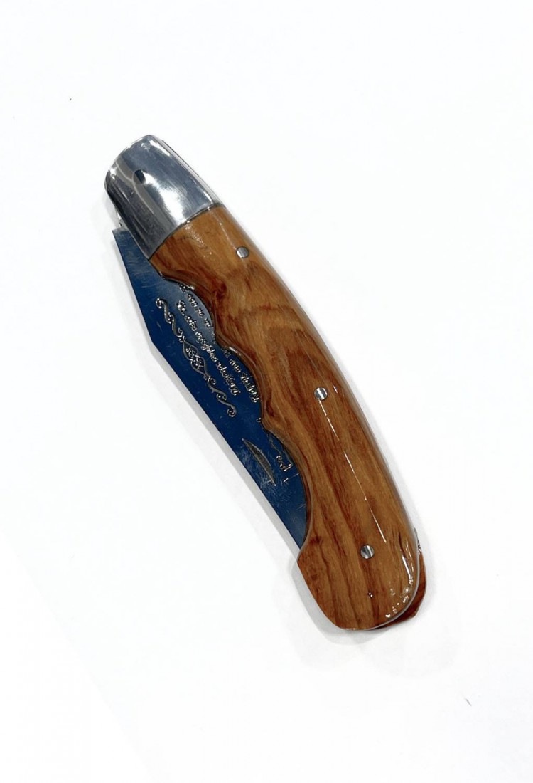 Traditional Cretan 21cm folding knife with olive wood handle and leather case
