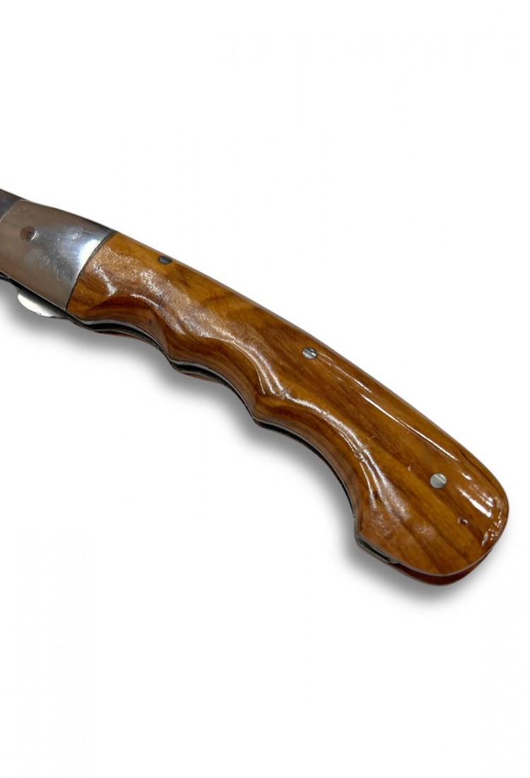 Traditional Cretan 21cm folding knife with olive wood handle and leather case