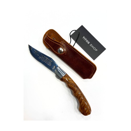 Cretan Folding Knife  21cm With Safety Lock, Olive Wood Handle, Mantinada And Leather Case 527369-2