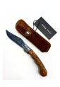 Traditional Cretan 21cm folding knife with olive wood handle and leather case
