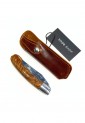 Traditional Cretan 21cm folding knife with olive wood handle and leather case